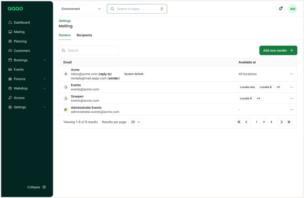 Entity index with tabs